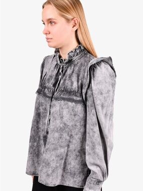 ISABEL MARANT ETOILE GREY DENIM RUFFLED BUTTON DOWN SHIRT SIZE 40